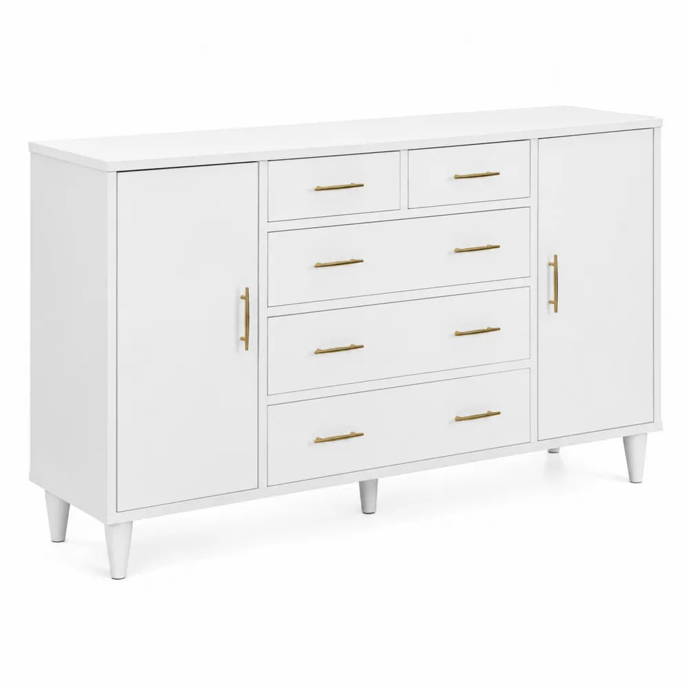 Credenza in MDF bianca con maniglie in metallo dorato
