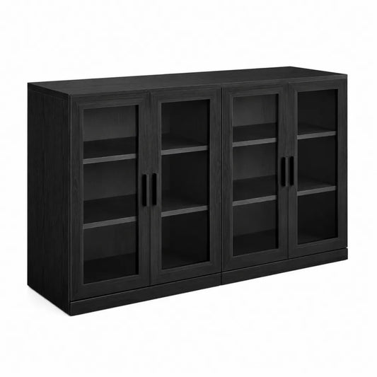 Credenza in Legno Nero con Ante in Vetro Temperato