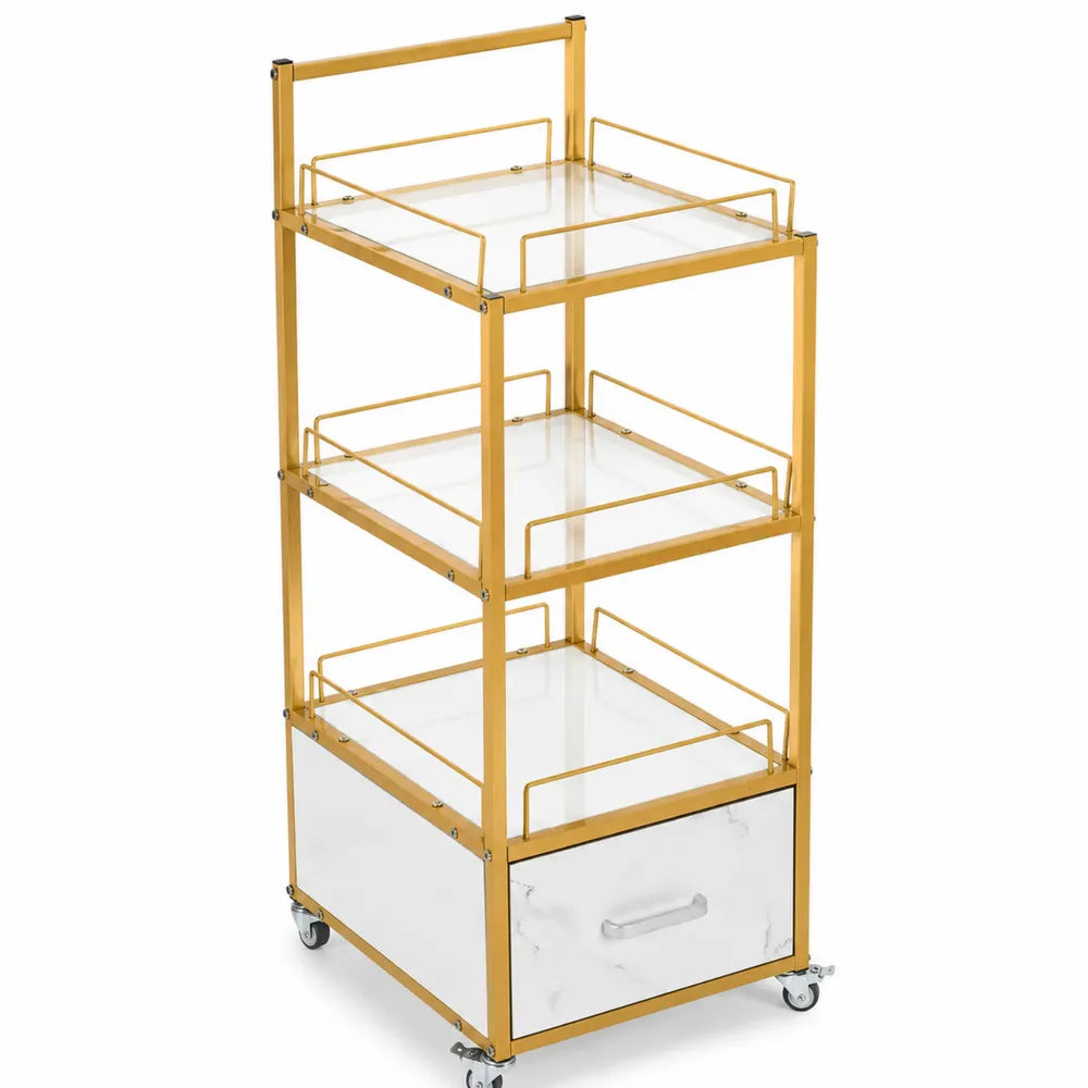 Carrello portaoggetti su ruote 4 livelli metallo e vetro