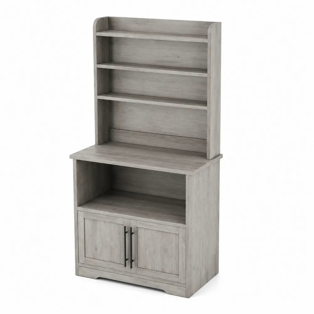 Credenza alta con scaffali in legno massello grigio