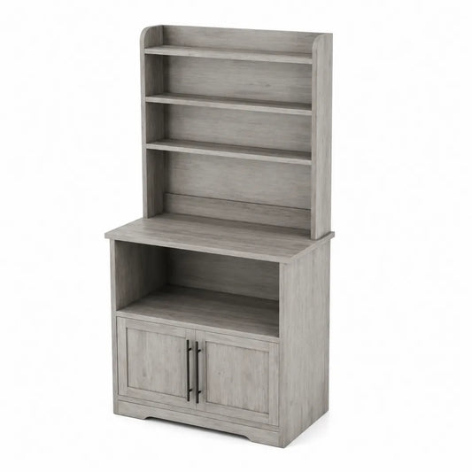 Credenza alta con scaffali in legno massello grigio