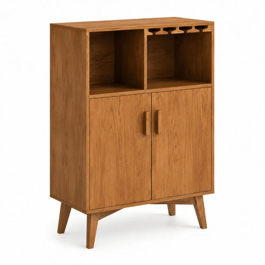 Credenza in legno massello di rovere con portabottiglie