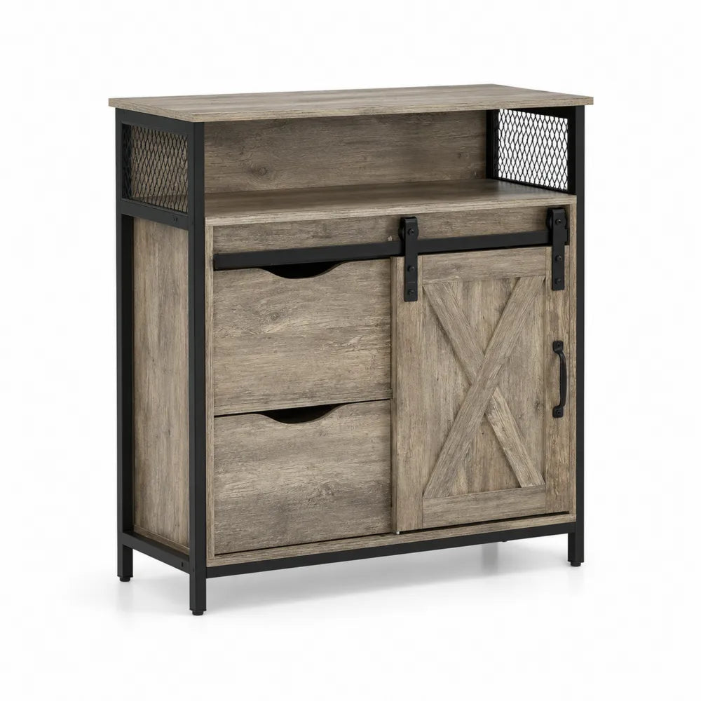 Credenza in legno con cassetti e porta scorrevole