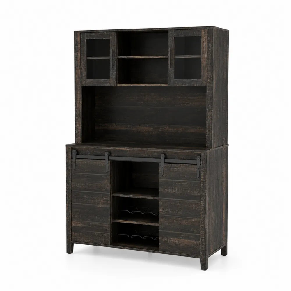 Credenza in Legno con Ante Scorrevoli e Vetrine in Vetro