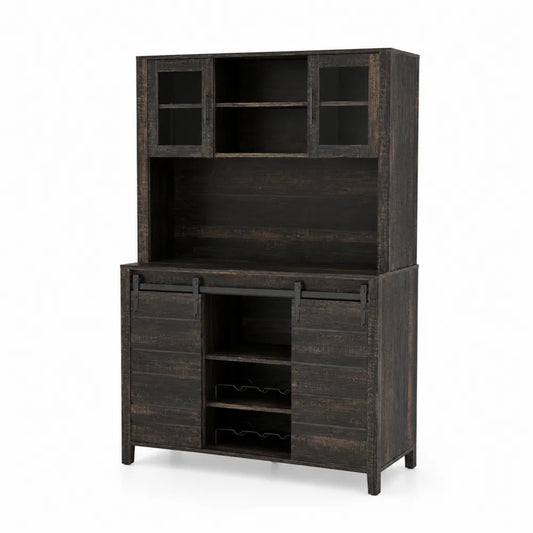 Credenza in Legno con Ante Scorrevoli e Vetrine in Vetro