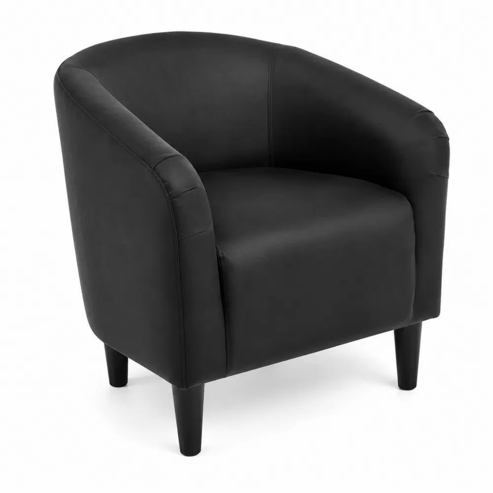 Poltrona in Ecopelle Nera con Struttura in Legno
